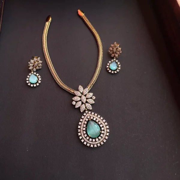 Turquoise Green Attigai Cum Neckset - Image 2