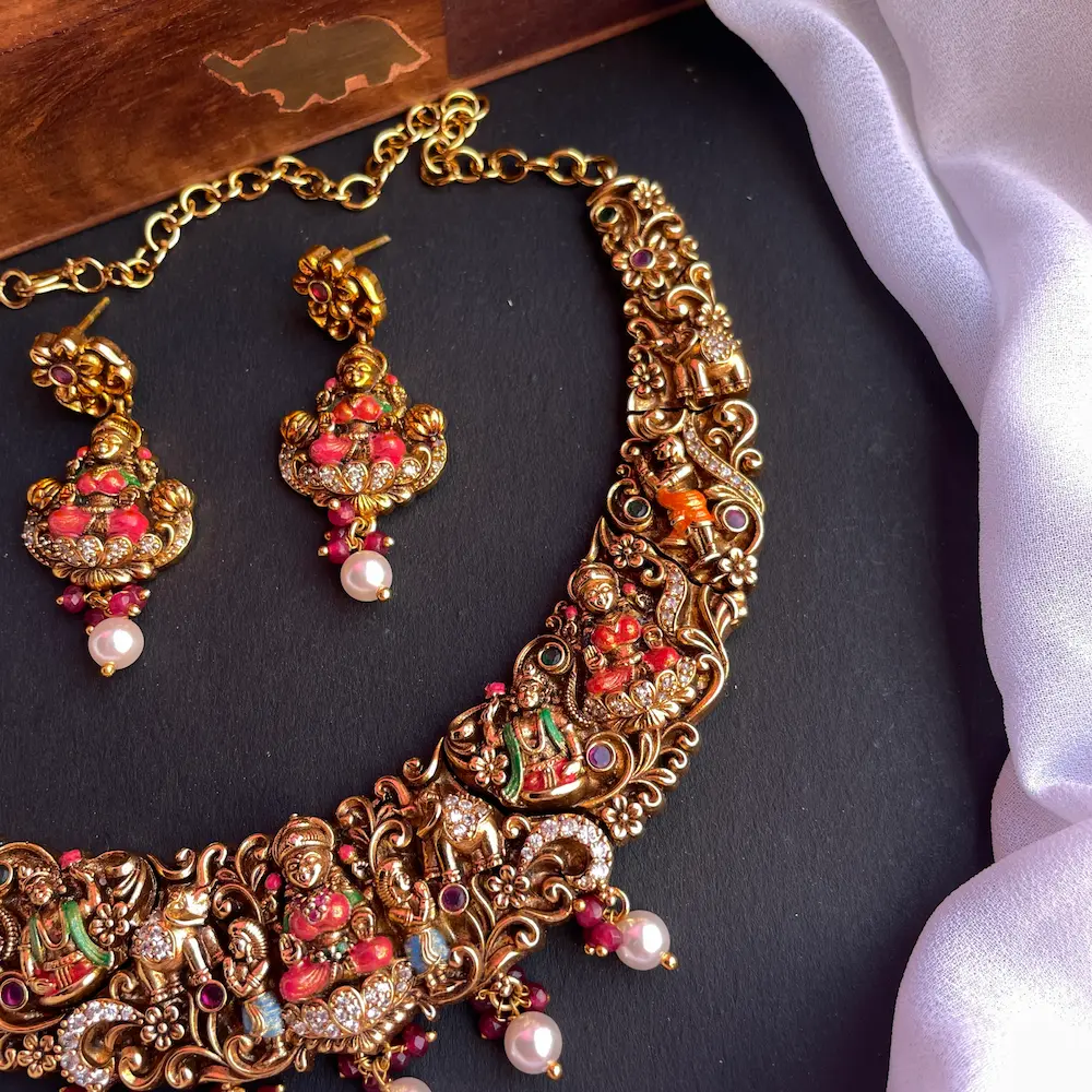 Vaidhegi (Antique Enamel Painted Neckset) - Image 4