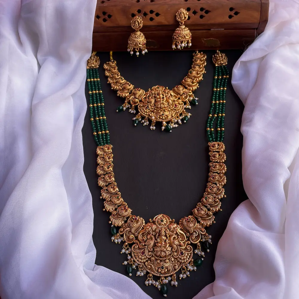 Lakshmi Nagas Green Beads Haaram