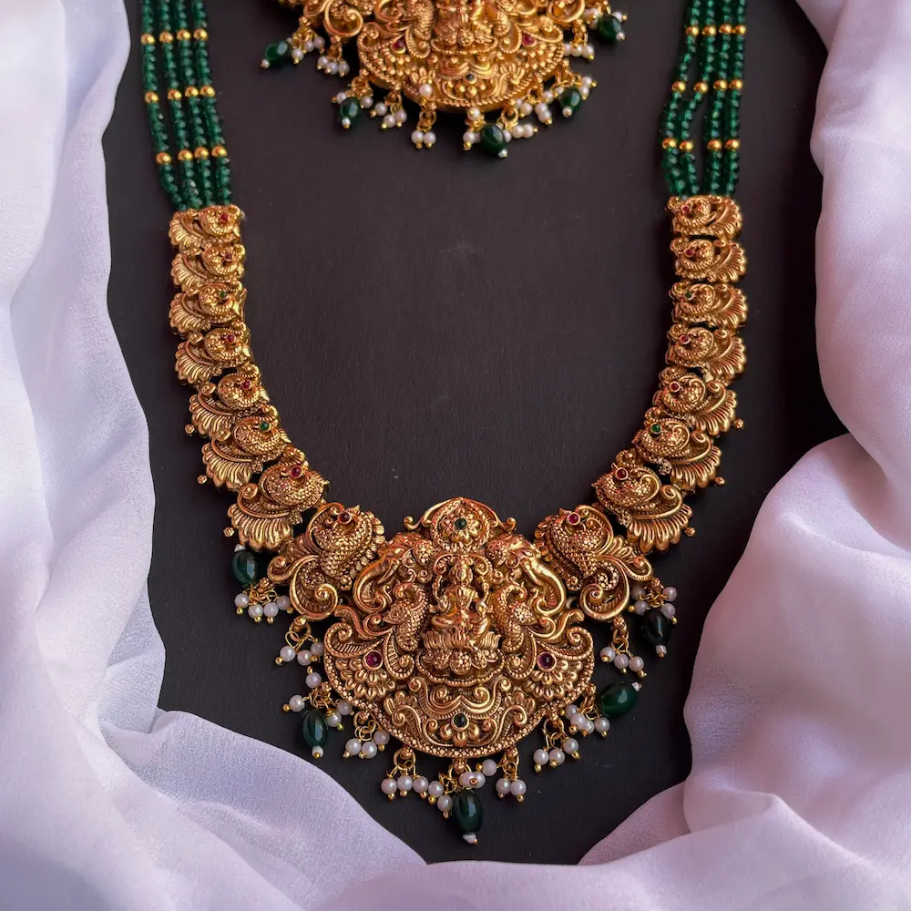 Lakshmi Nagas Green Beads Haaram - Image 2