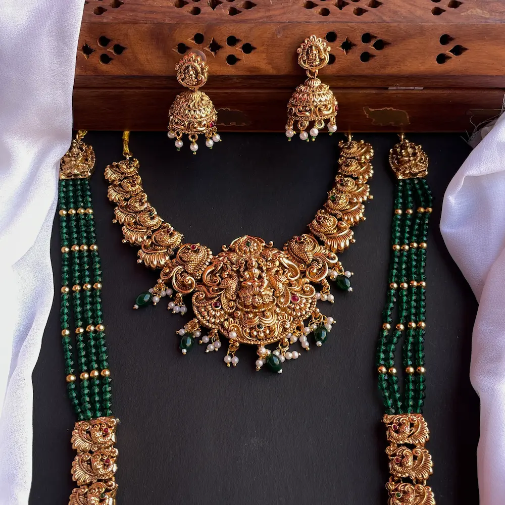 Lakshmi Nagas Green Beads Haaram - Image 3