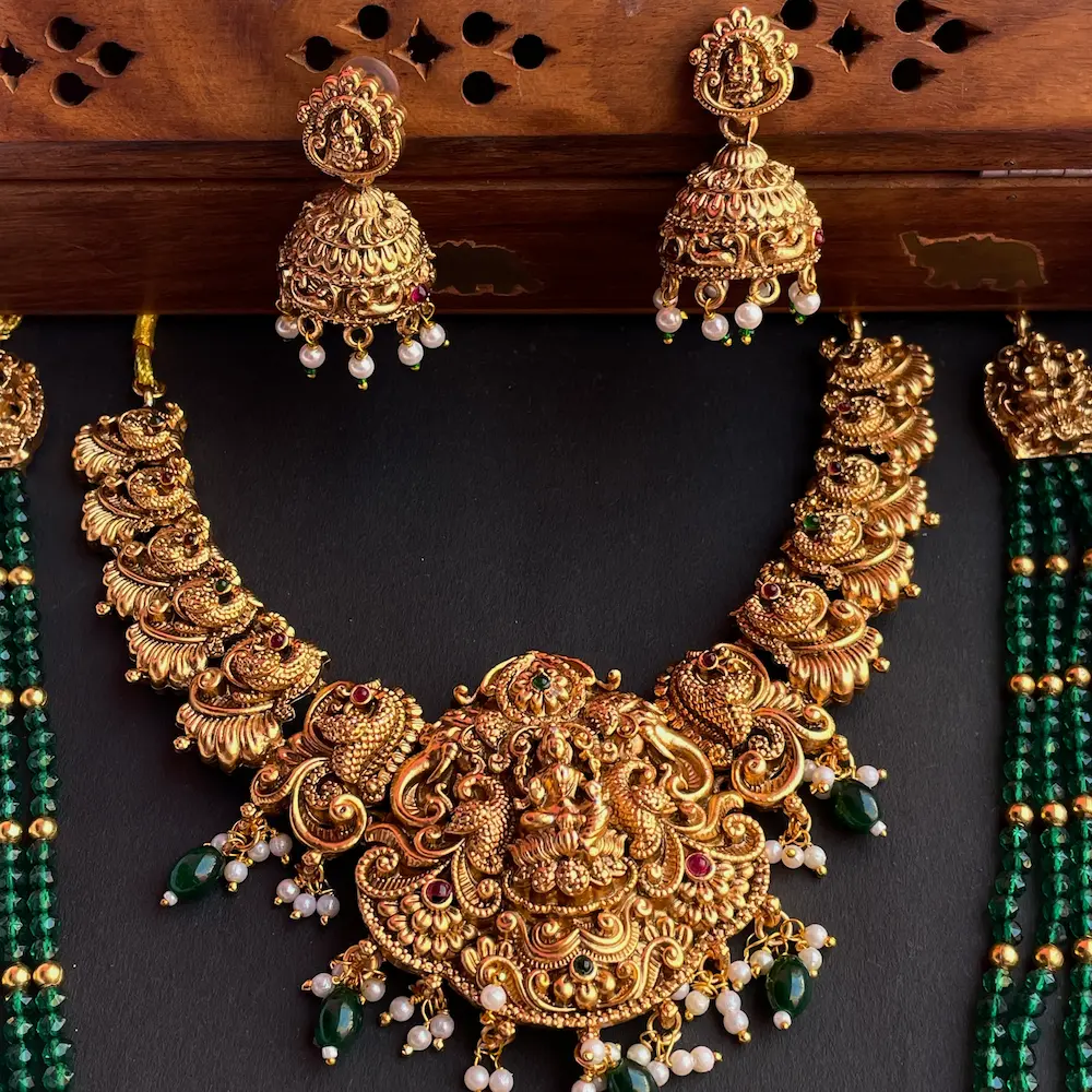 Lakshmi Nagas Green Beads Haaram - Image 4