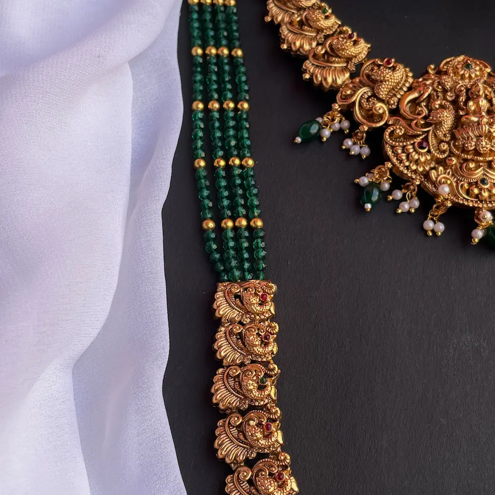 Lakshmi Nagas Green Beads Haaram - Image 5