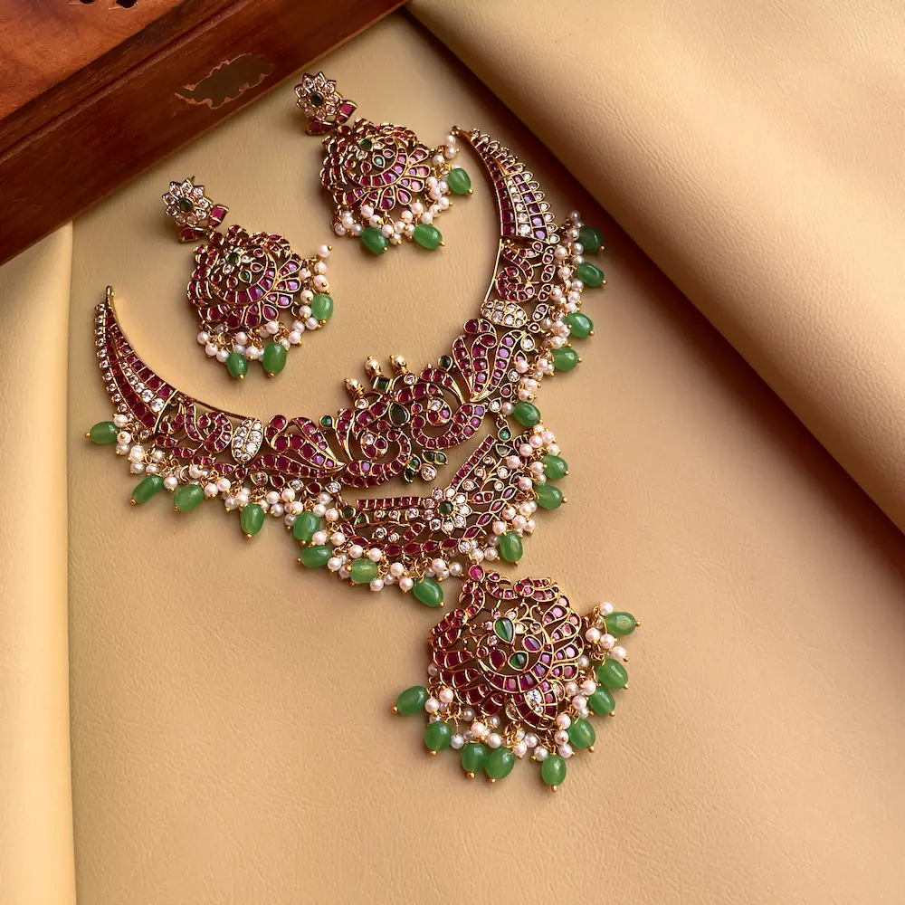 Chandhni - Maharani Vibe Kemp Set With Ad Stone & Pearl Work - Image 3