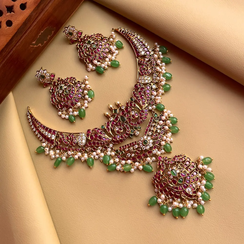 Chandhni - Maharani Vibe Kemp Set With Ad Stone & Pearl Work