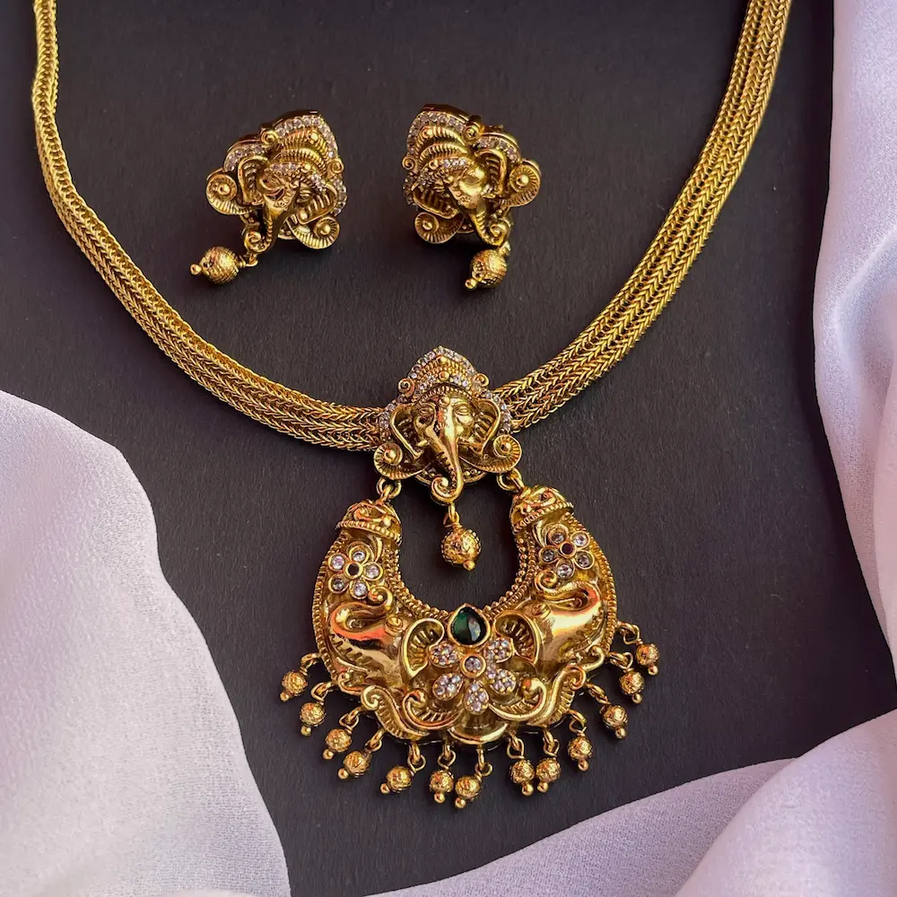 Ganesha Kante Set (Antique Gold Finish) - Image 2
