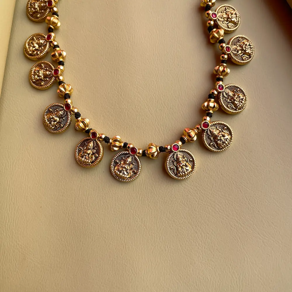 Kavi (Thread Work with Coin and Gold Balls Work Haaram in Antique Finish) - Image 2