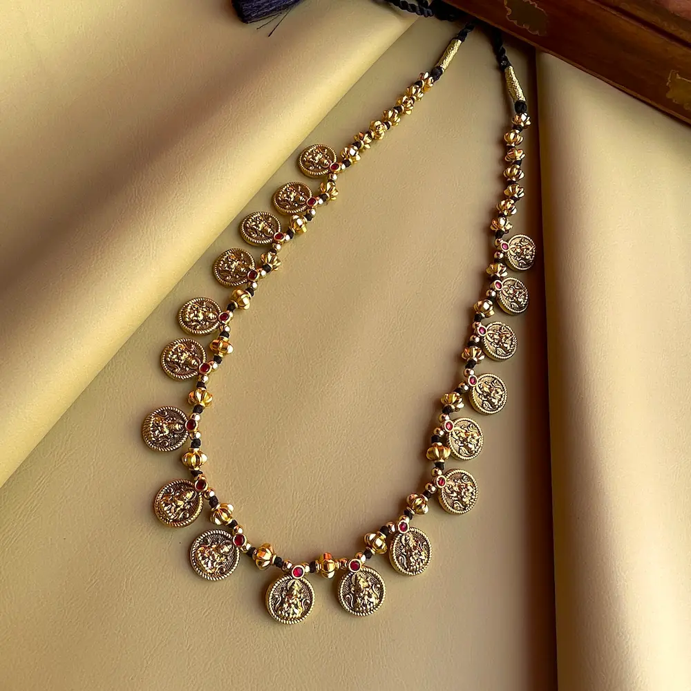 Kavi (Thread Work with Coin and Gold Balls Work Haaram in Antique Finish) - Image 3