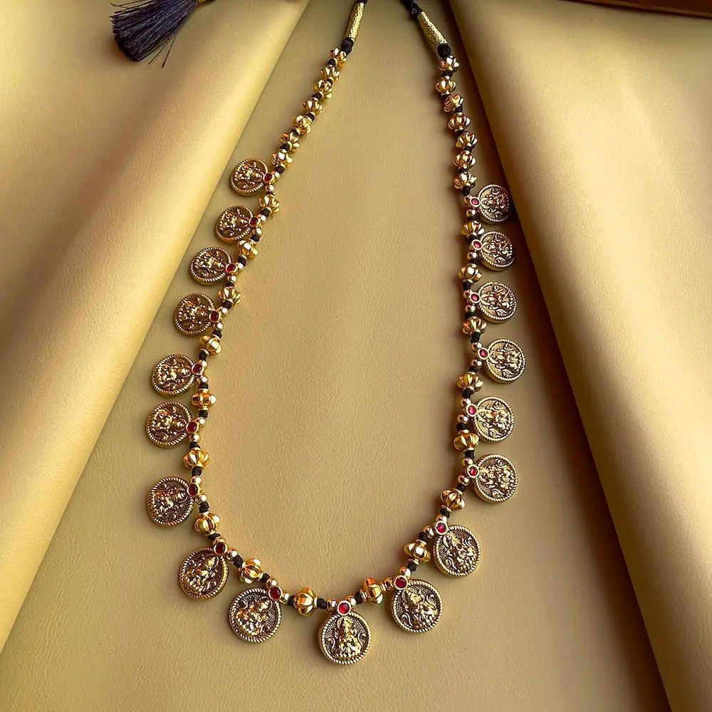 Kavi (Thread Work with Coin and Gold Balls Work Haaram in Antique Finish)