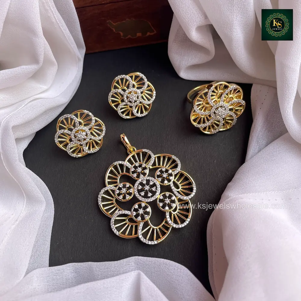AD Pendant With Earrings and Adjustable Ring