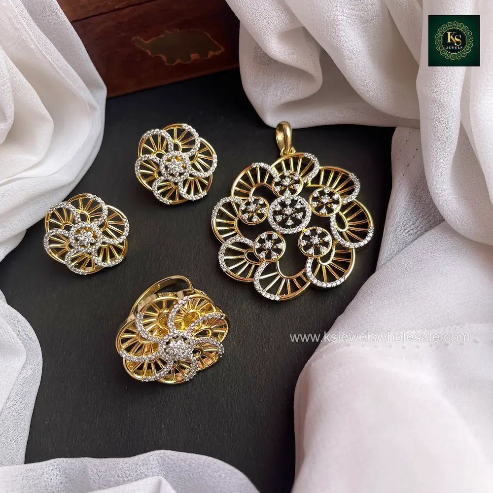 AD Pendant With Earrings and Adjustable Ring - Image 2